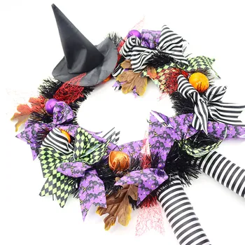 2021 Halloween Vještica Vijenac sa Šeširom Umjetni Nakit Flower Гирлянда Bundeva Dekoracija Ulazna Vrata Za Stranke  10