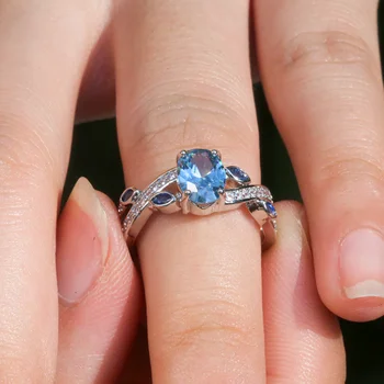 CAOSHI Klasični Ovalni Oblik Prstena s Plavim Хрусталем i kamen Vezani Dizajn ženstven Nakit Svakodnevno Izraz Visoke Kvalitete  10