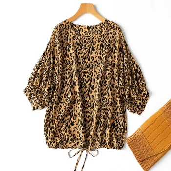 Ženska svilene košulje slobodnog rez s lukom oko vrata i dugim rukavima, леопардовая moda majica L1217  10