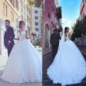 Seksi arabic loptu haljina s V-izrez haljina Wedding 2021 s cvijećem Vestido de Noiva Čipke ogrtač de Mariage  10