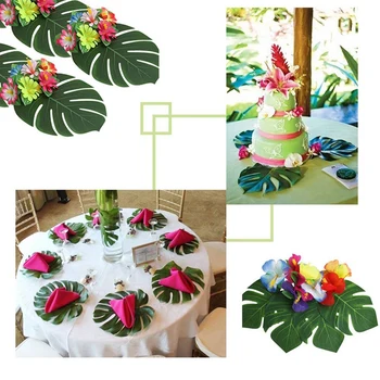 Promocije! 90 kom. Tropske Palme listovi i cvjetovi Hibiskusa, Umjetno Lišće Biljke Cvijeće Hibiskusa Svečani Dekor, Havajski party  10