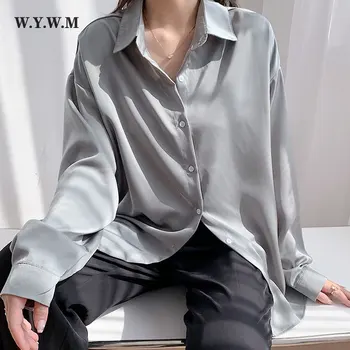 WYWM Satin košulja na zakopčane Žene Korejski svilene košulja dugih rukava Elegantne Ženske košulje Berba office ženske bluze Svakodnevne ulične vrhovima  10