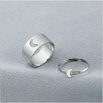 Skup parova prstenova Delysia King s mjesečeve zvijezda, открывающее prsten na prst, set od 2 predmeta za muškarce i žene  10