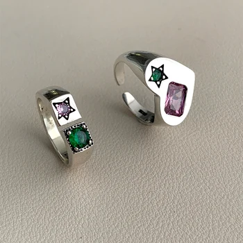 Kreativno Srce Ruža i prsten s kubični cirkon Korejska Zvijezda Ljubav Zeleni Prsten s kubični cirkon Za žene Punk Šarene Kristalno prstenje dijamanti Nakit  10