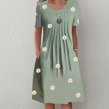 Elegantne ženske večernje haljine s cvjetnim ispis, ljetni seksi haljine s okruglog izreza, trapeznog oblika, Svakodnevno haljina kratkih rukava, slobodno пляжное haljina  10