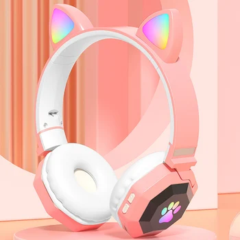 Slušalice Crtani Mačka uši LED Bežične Slušalice 3,5 mm Sklopive slušalice V5.0 s mikrofonom za djevojčice Bluetooth Slušalica Poklon  10