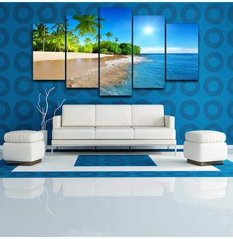 Zidni Art Dekor Okvir za dnevni boravak 5 kom. Morska voda Palme Sunčeva Svjetlost Morski Pejzaž Modularni Slike Slike na platnu HD Grafike  10