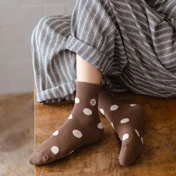 5 Pari čarapa Ženski komplet Japanski Trend Životinja Харадзюку Jesen Zima Medvjed Slatka Prosječna Cijev Točka Pamuk Prozračni, Nosivi Soft  10